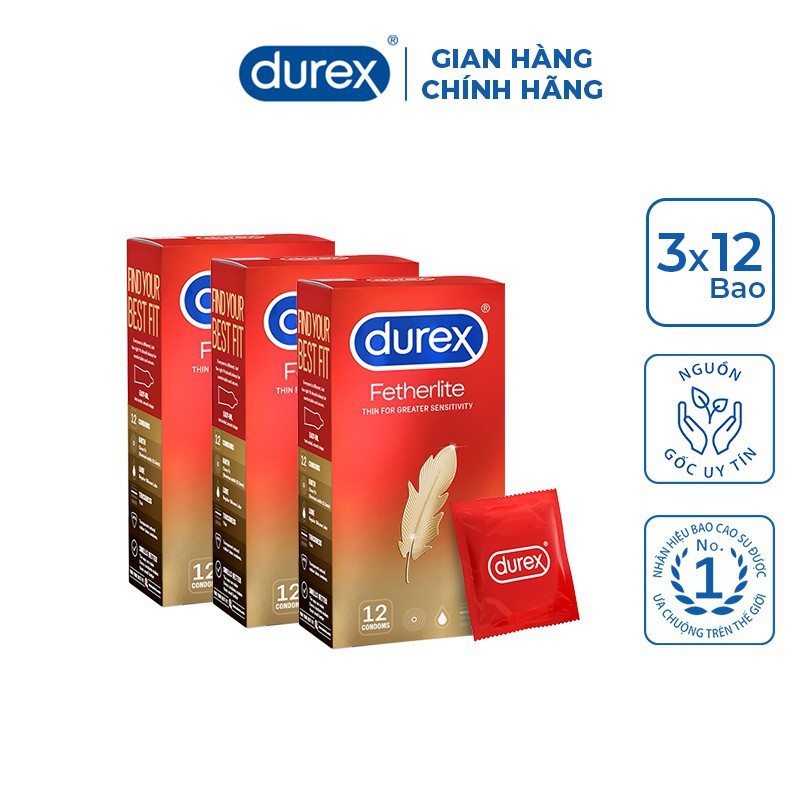 [Chính hãng 100%] Bao cao su Durex Fertherlite siêu mỏng - Hộp 12 cái - NinaGen - Cam Kết Che Tên, Kín Đáo