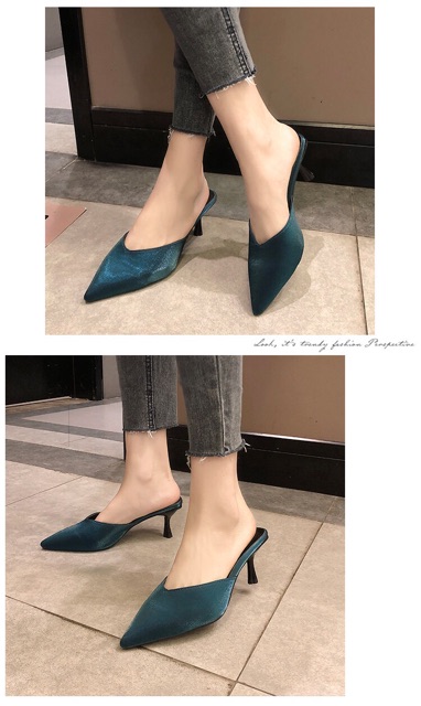 Sục cao gót lụa satin 7cm