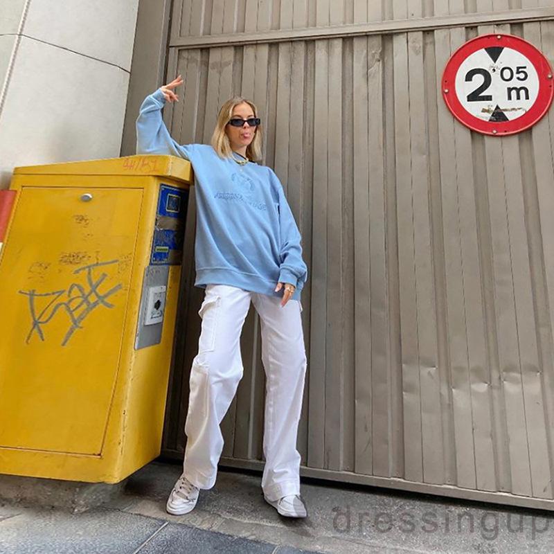 Áo Sweater Tay Dài Dáng Rộng Thêu Chữ Thời Trang Cho Nữ