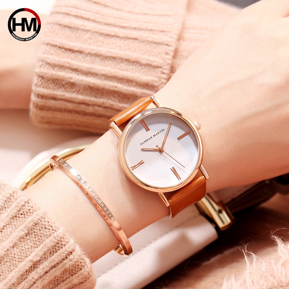 Đồng hồ nữ Women's Watches Hannah Martin 100% Original Fashion Casual Quartz Stainless steel Free Box Waterproof Analog Girl Leather Watch COD Chronograph Aktif ladies Wrist watches Ready Stock Gift Birthday N3801