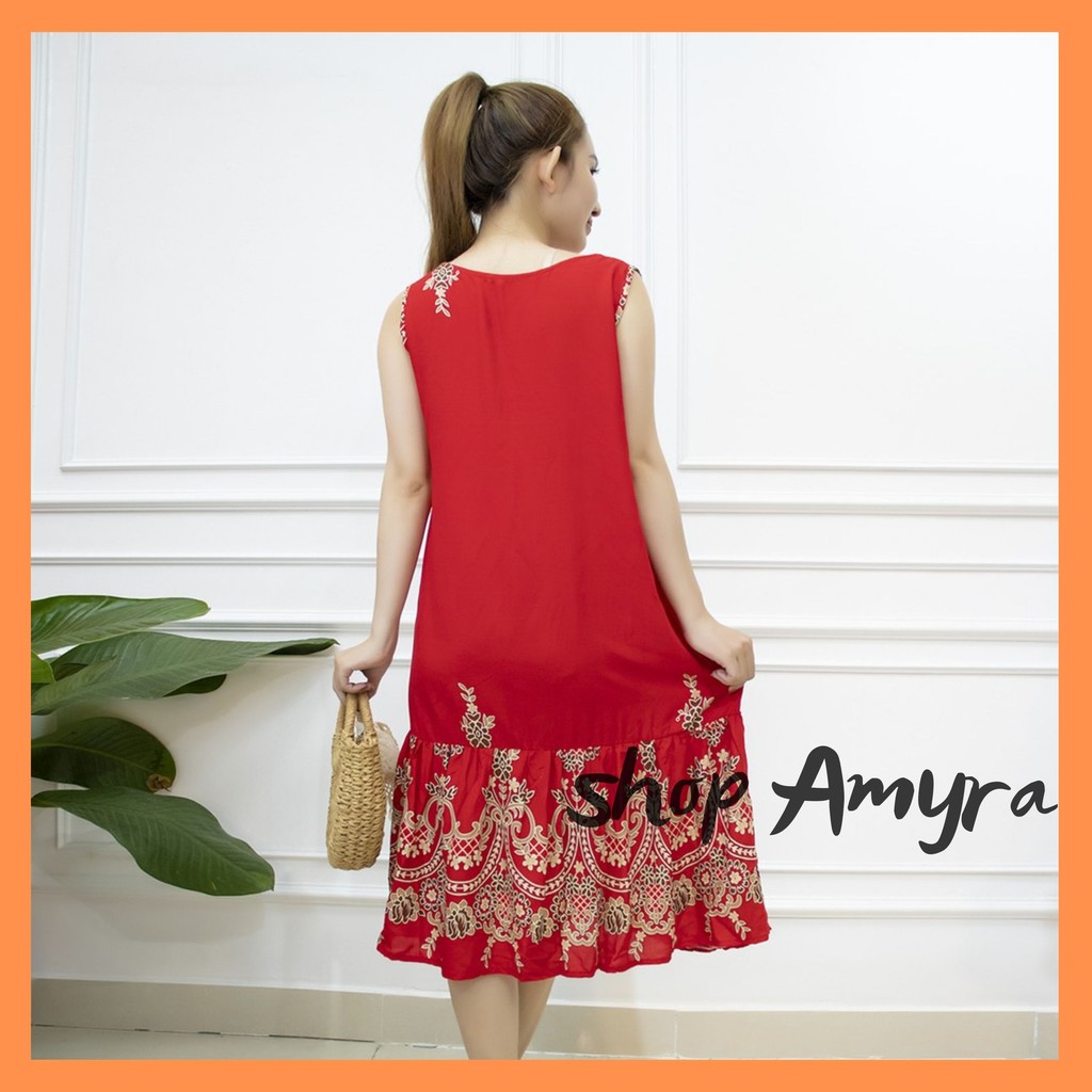 Đầm ngủ suông nữ ngắn tay chất lanh thái cao cấp ,váy lanh,đầm bầu nữ suông họa tiết thổ cẩm V06 | BigBuy360 - bigbuy360.vn