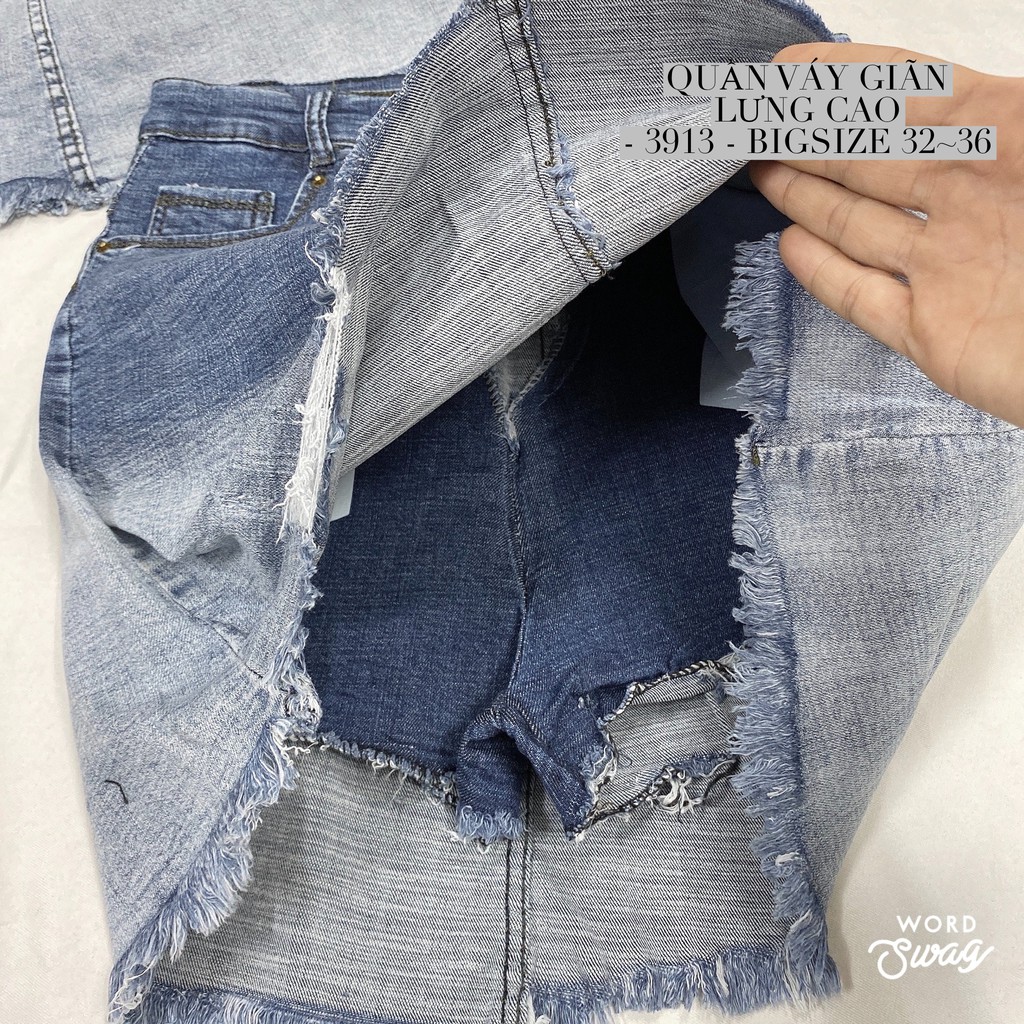 Quần Váy Jeans Đại Phom A -Chân Váy Jeans Có Quần Trong Lưng Cạp Cao XANH 2 MÀU