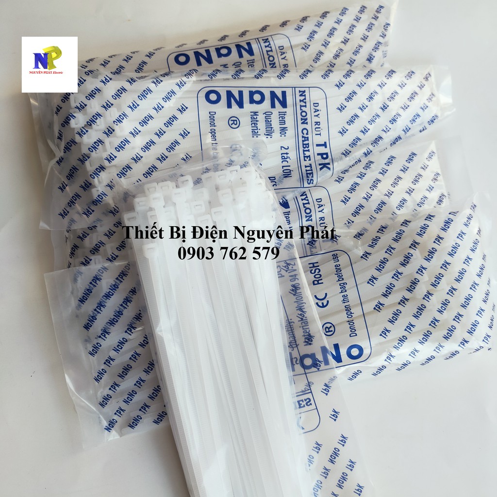 [Nguyên Phát] Dây Rút Nhựa 2 Tấc 20cm (8x200) Màu Trắng/Đen - Giá Bán 1 Bịch