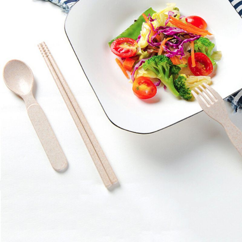 Wheat Straw Spoon Fork Chopsticks Three-piece Children Portable Cutlery Set