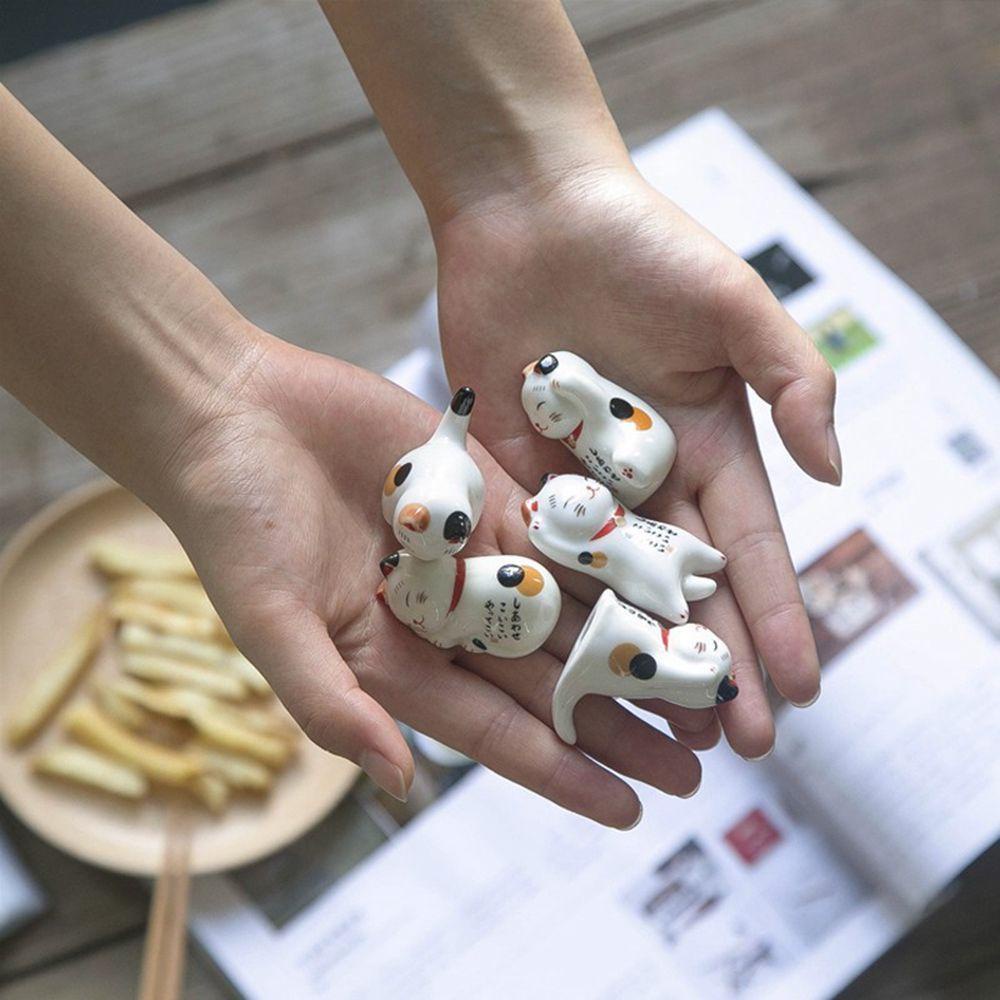 YIYU Set 5 Dụng Cụ Gác Muỗng Đũa Hình Mèo Hoạt Hình Bằng Sứ