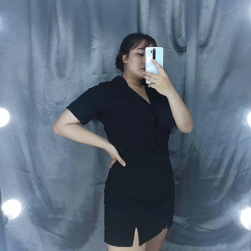 set sơ mi + váy xẻ đùi big size 60-90kg