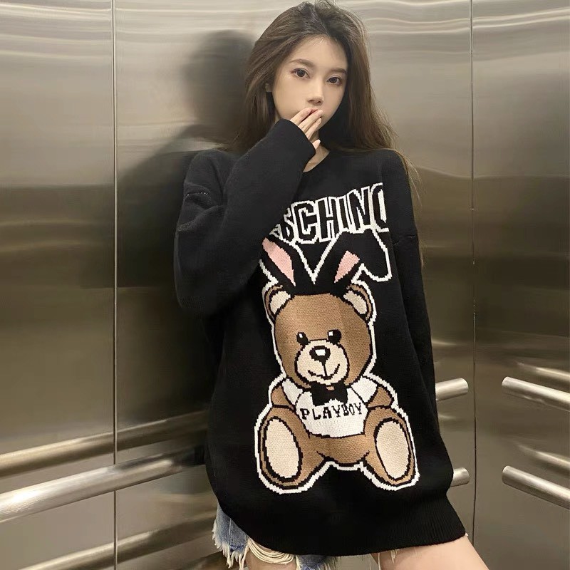 Áo Sweater Nỉ Gấu Mo&Chino, Nam Nữ Form Rộng Dài Tay, 2 Màu Trắng Đen Unisex, chất nỉ dày dặn | BigBuy360 - bigbuy360.vn