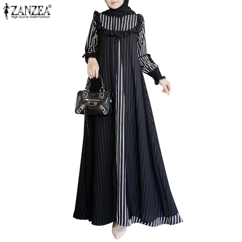 Zanzea Đầm Nữ Cổ Tròn Tay Dài Họa Tiết Caro Phong Cách Retro