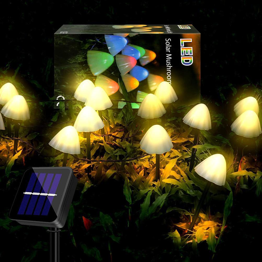 [huite]Solar Fairy Lights Outdoor LED Solar Light Mushroom String Light Waterproof Outdoor Garden Lawn Stakes Lamps for