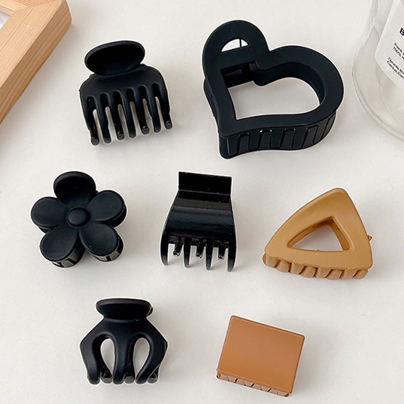 Kẹp Tóc Mini Hình Trái Tim Màu Nâu Bằng Acrylic Phong Cách Hàn Quốc