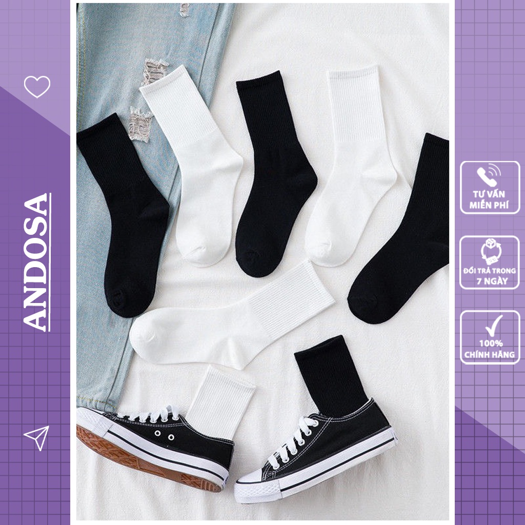 Tất vớ cổ cao nam nữ trơn basic hàn quốc cute dễ thương cotton dày đẹp ANDOSA T01