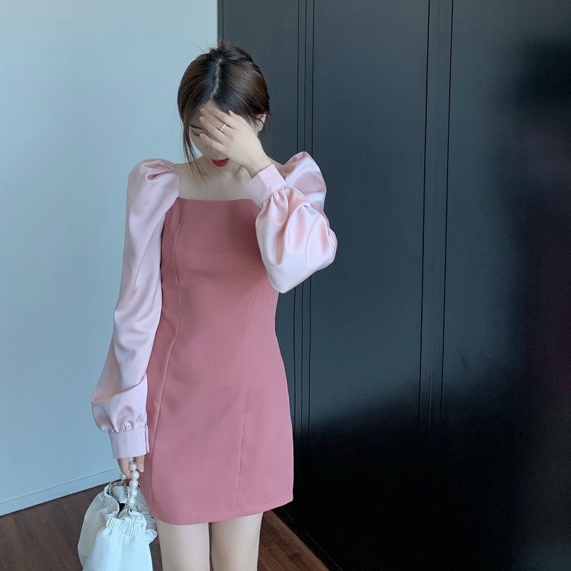 Đầm dáng suông tay phồng dài màu trơn phong cách nữ tính | BigBuy360 - bigbuy360.vn