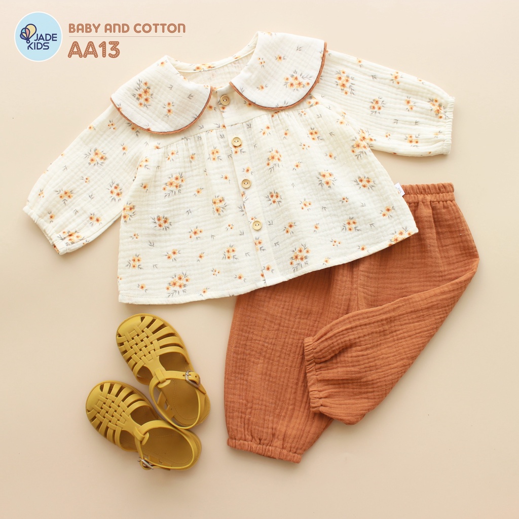 Đồ bộ bé gái, Bộ dài tay bé gái, chất vải Xô musline mềm mịn thoáng mát thấm hút mồ hôi tốt, quần dài chống muỗi cho bé
