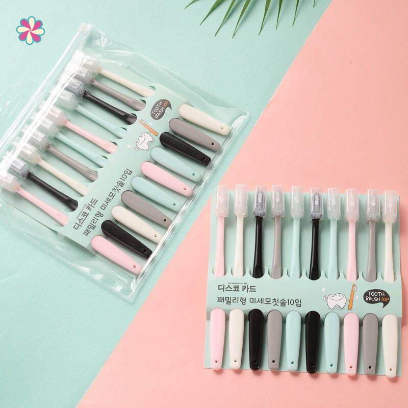 [Hàng mới về] Set 10 bàn chải đánh răng mềm màu pastel nhỏ gọn phong cách Hàn Quốc