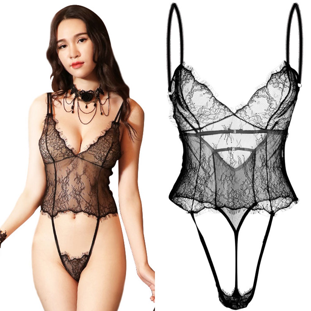 Bộ Đồ Ngủ Áo Liền Quần Hai Dây Hở Lưng Phối Ren Trong Suốt Nhiều Màu Quyến Rũ Cho Nữ