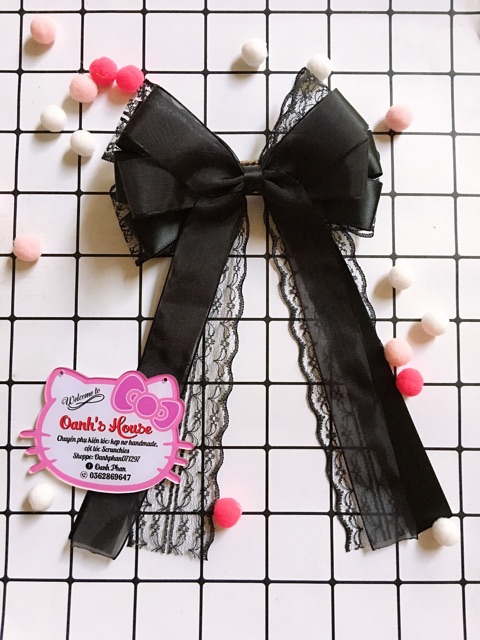 Kẹp nơ ren 3 tầng phối satin và voan