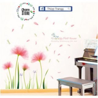 Decal trang trí hoa cánh mỏng hồng 4 bông