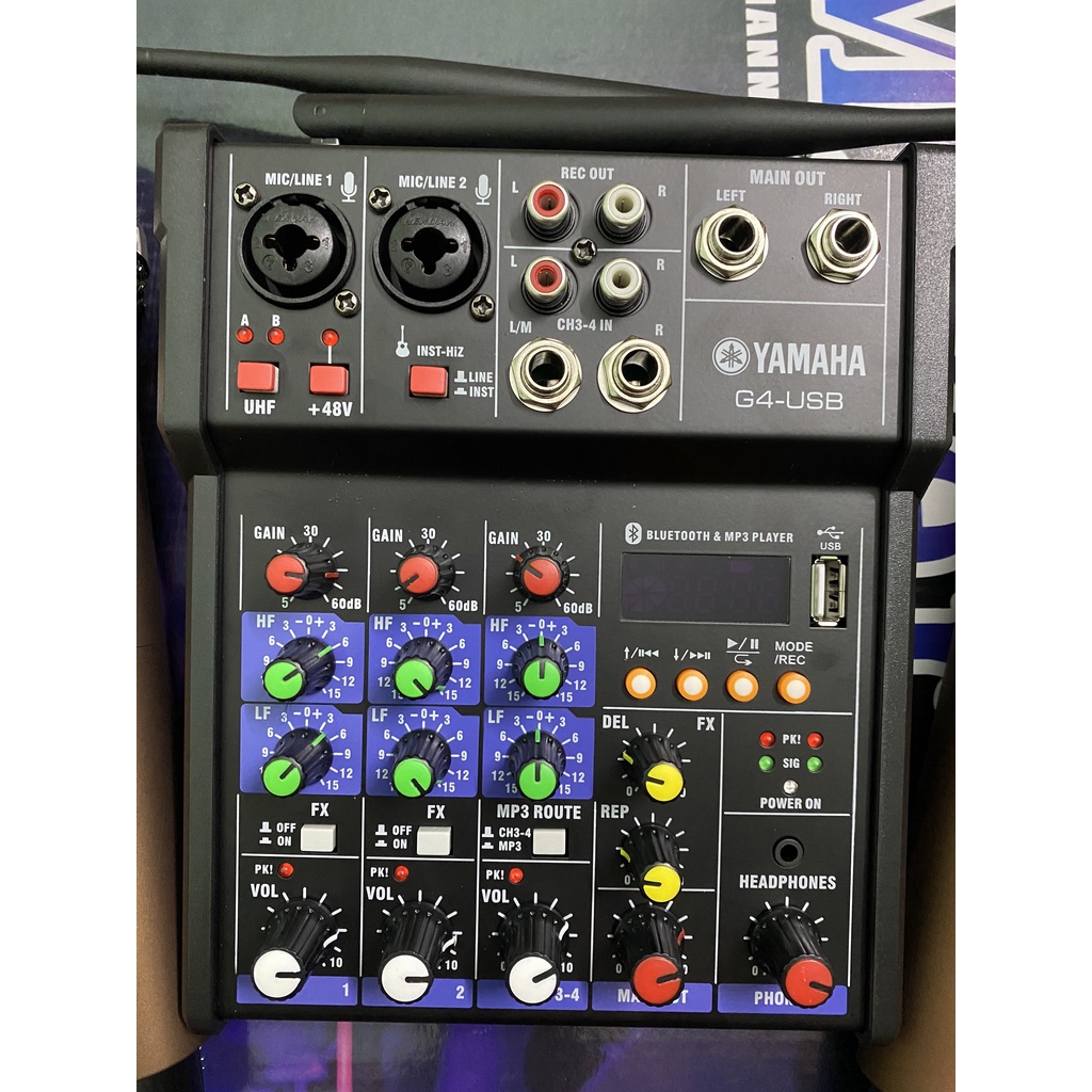 Bộ Mixer Yamaha G4 USB - Bộ trộn âm thanh Mixer Chuyên Karaoke, Livestream, Thu Âm Cao Cấp - Tặng Kèm 2 Micro Không Dây