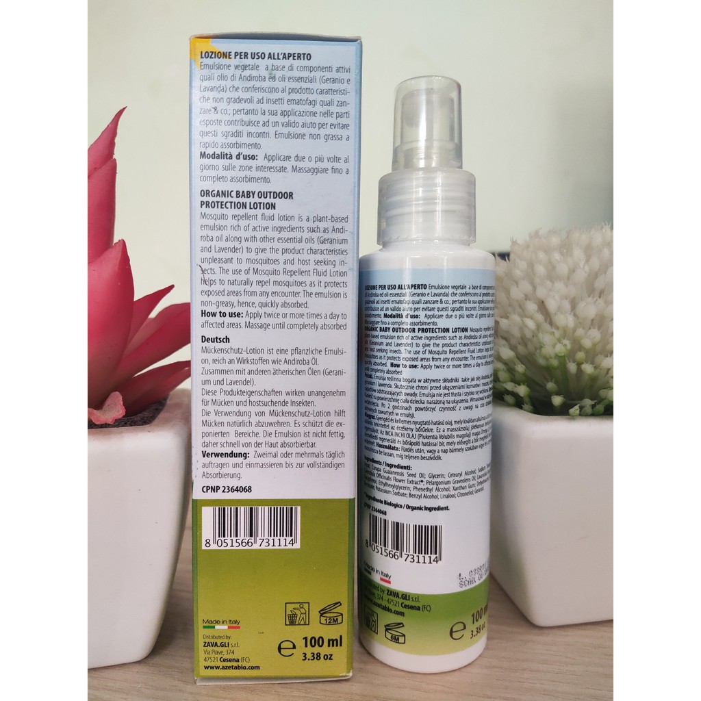 Xịt Chống Muỗi và Côn Trùng  An toàn Cho Trẻ Sơ Sinh,Trẻ Nhỏ, PNCT Azetabio Organic (100ml)