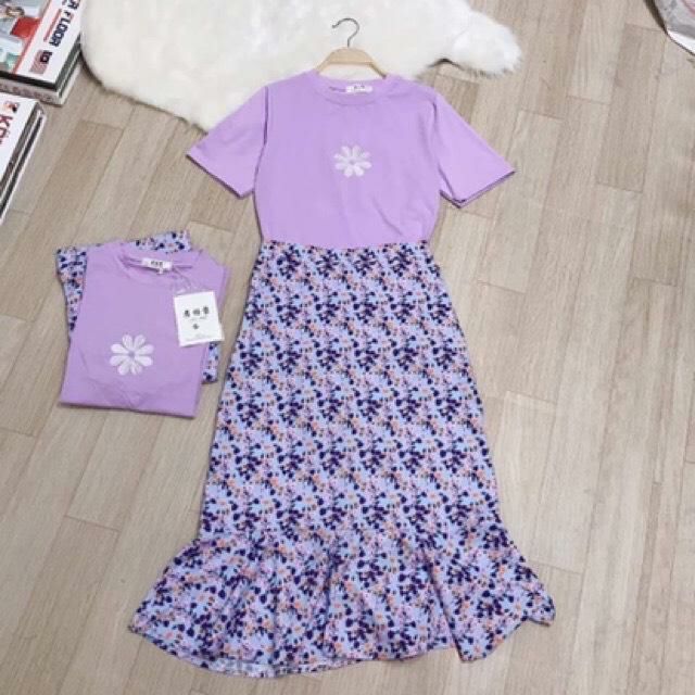 SÉT CHÂN VÁY TÍM MIX ÁO PULL TÍM