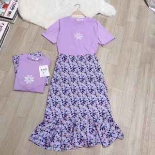 Sét chân váy tím mix áo pull tím