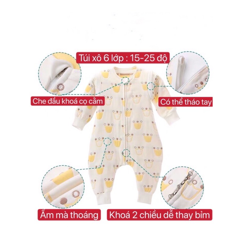 PHÒNG CẢM LẠNH giữ ấm bụng túi ngủ dành cho các bé hay đạp chăn túi ngủ liền chân cotton xô nhộng chũn