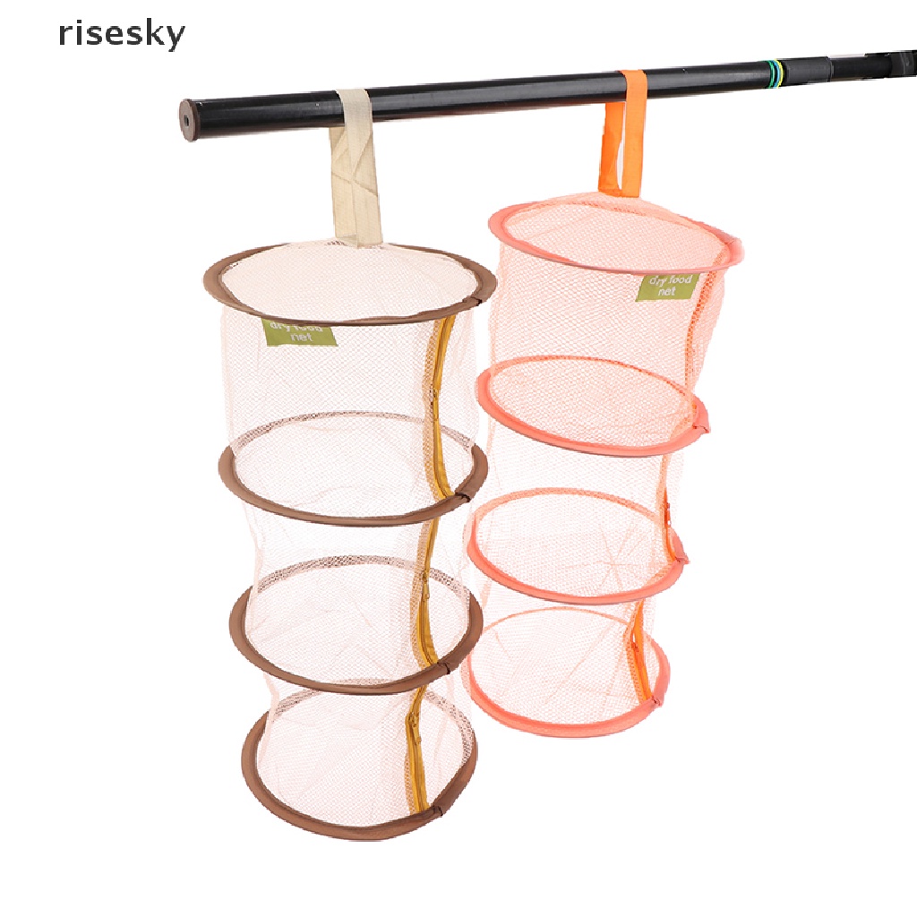 [risesky] Giỏ Lưới Treo 3 Tầng Có Khóa Kéo Dùng Để Phơi Đồ ♨Trên đó