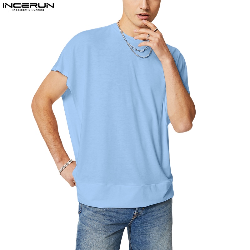 INCERUN Áo Thun Tay Ngắn Dáng Rộng Màu Trơn 3 Màu Sắc Đa Dạng Hợp Thời Trang Cho Nam