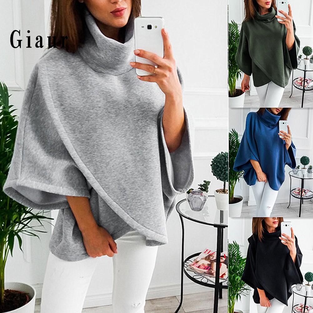 GIAUR  Winter Warm Women Solid Color Cloak Cape Turtle Neck Batwing Sleeve Jumper Poncho | BigBuy360 - bigbuy360.vn