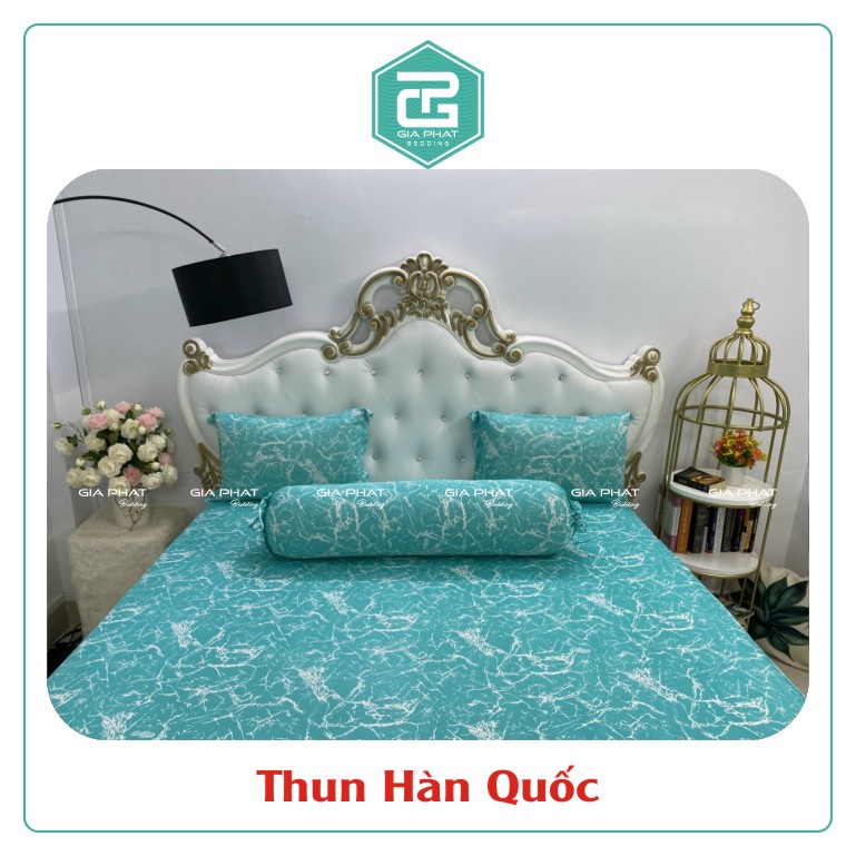 Bộ ga gối Thun Lạnh Hàn Quốc 4 Món họa tiết Vân Đá ( 1 ga bọc + 2 vỏ gối nằm + 1 vỏ gối ôm )