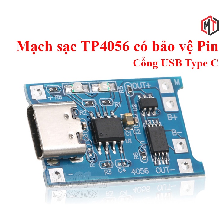 Mạch Sạc Pin Lithium - Li-ion - 18650 TP4056 Có Bảo Vệ Pin Cổng USB TYPE-C