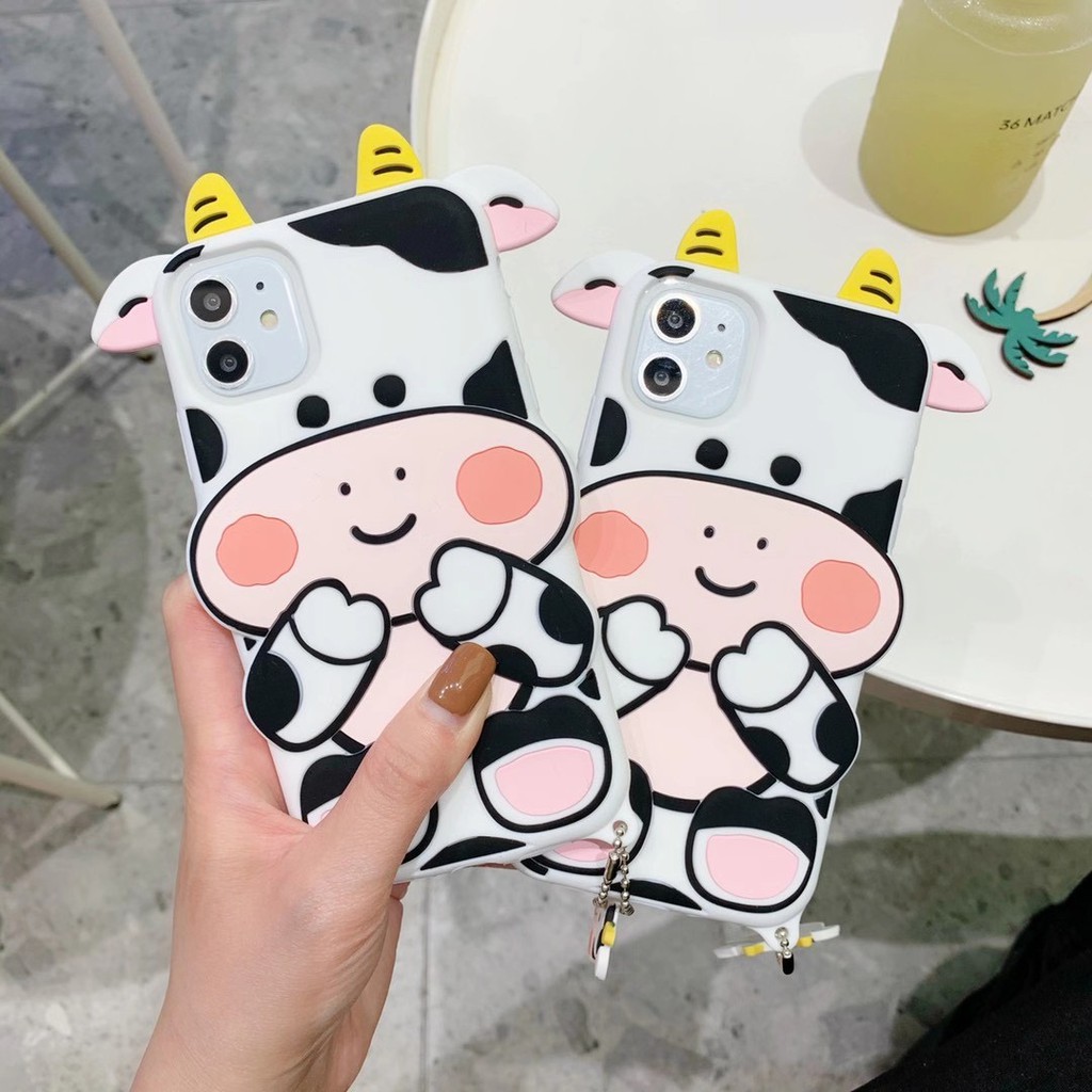 Ốp Điện Thoại Silicon Họa Tiết Chú Bò Dễ Thương Cho iPhone Case 7 8 7 Plus 8 Plus 11