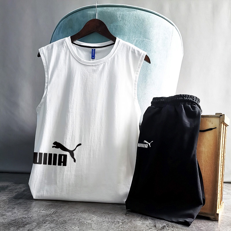 Bộ thể thao nam nữ tanktop vải cotton thoáng mát hút mồ hồi bộ quần áo 3 lỗ