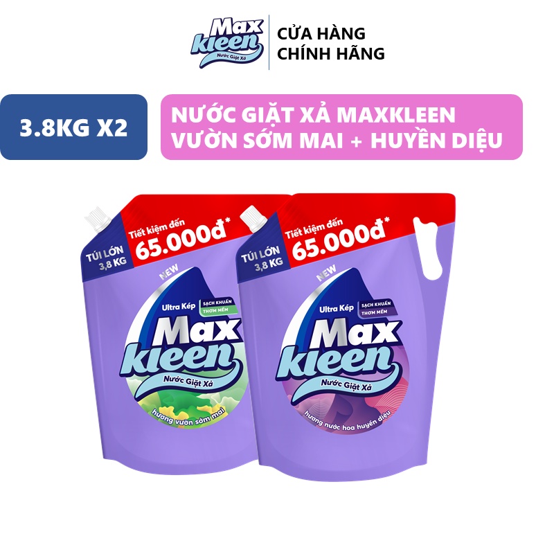 Combo 2 Túi nước giặt xả MaxKleen Sớm mai + Huyền diệu 3.8kg túi