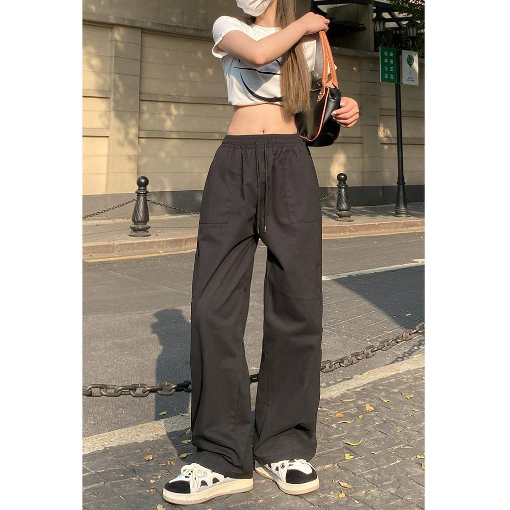 「 WELOVE1 」Quần ống rộng Lưng Cao Màu Trơn Nhiều Màu Sắc Thời Trang Mùa Hè Phong Cách Hàn Quốc Cho Nữ