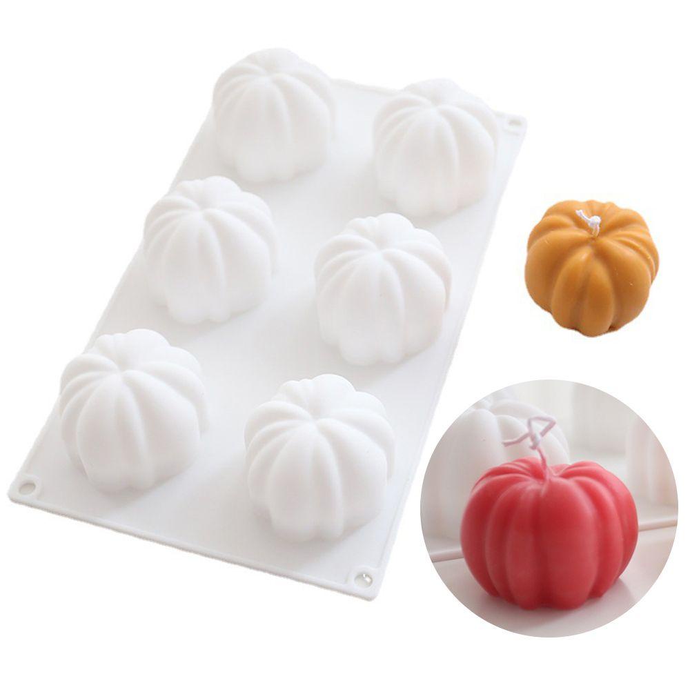 Khuôn Silicone Làm Nến Sáp Xà Phòng 6 Ngăn Hình Quả Bí Ngô
