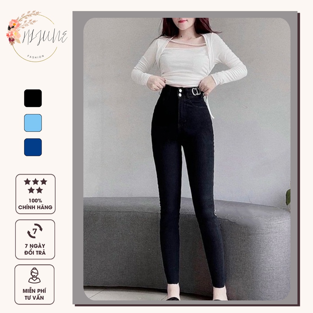 Quần jean nữ skinny lưng cạp cao dáng ôm chân co giãn thiết kế có khoen CD HIJUNE QJ02
