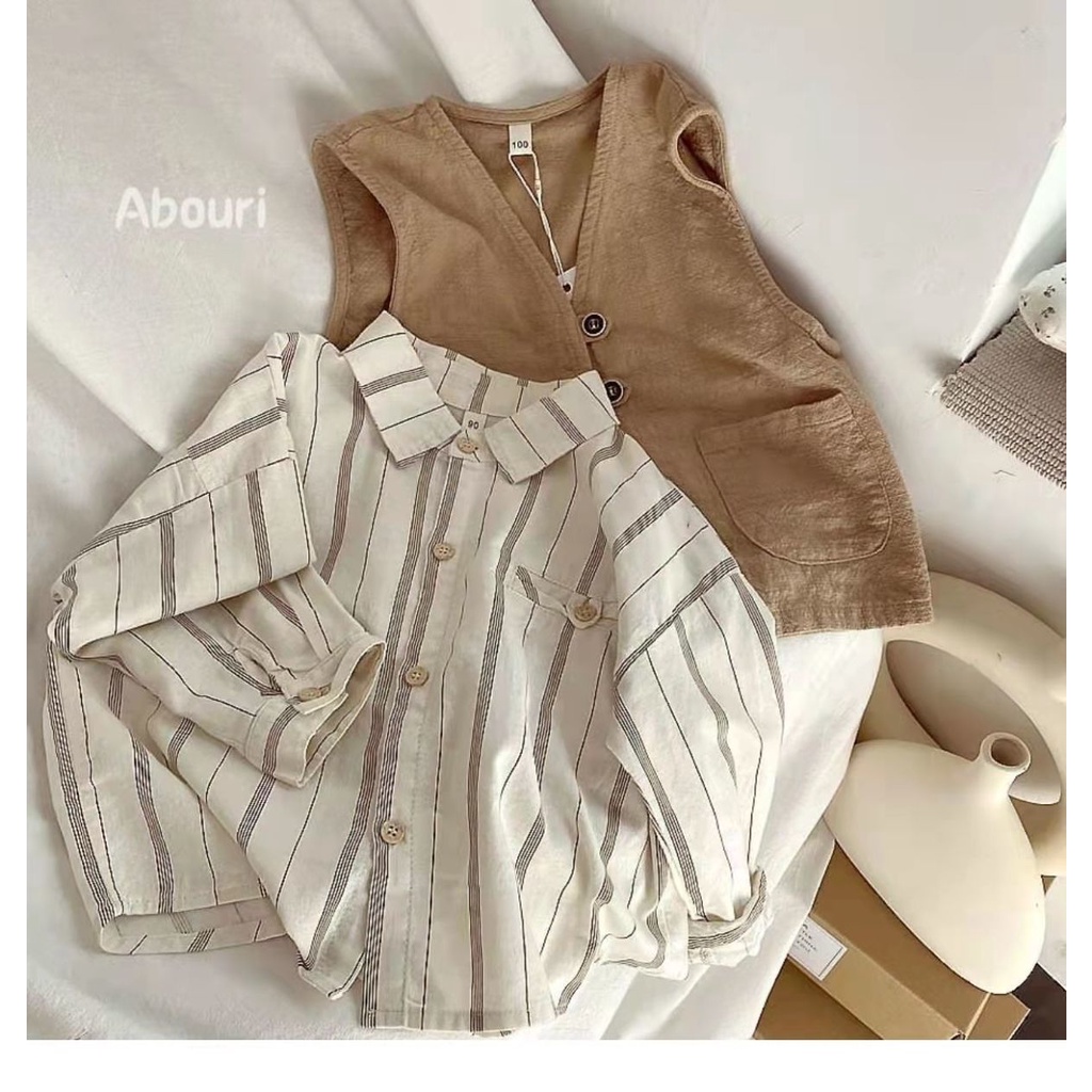 [Babycat] Hàng Có Sẵn Áo Sơ Mi Cotton Nguyên Chất Kẻ Sọc Dọc Phong Cách Mori Nhật Bản Hàn Quốc Thời Trang Xuân Hè Mới Cho Bé Trai Và Bé Gái