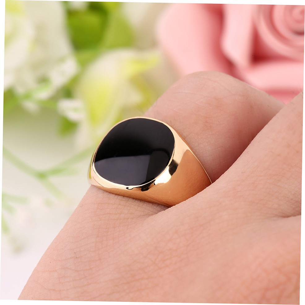 Nhẫn Kim Loại Mạ Vàng 18K Đính Đá Onyx