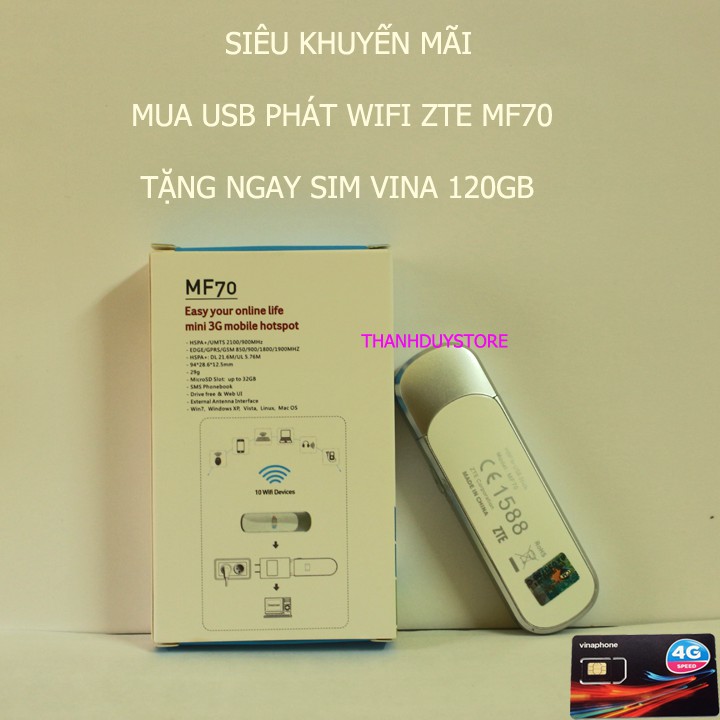 (MAX TỐT) USB phát wifi di động- Bộ phát sóng wifi ZTE MF70 phủ sóng cực rộng,chuyên dùng cho xe ô tô,tặng quà siêu chất
