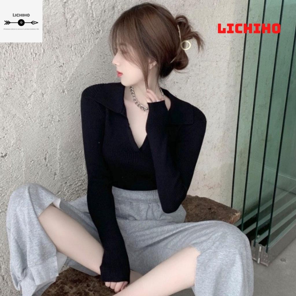 Áo croptop nữ cổ tim nơ lưng tay dài CT11 LICHIHO áo thun nữ quyến rủ | BigBuy360 - bigbuy360.vn