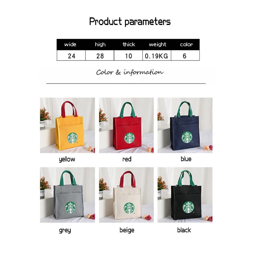 STARBUCKS  Hàng Có Sẵn Túi Tote Canvas / Túi Đựng Cơm Trưa / Túi Xách Vải Bạt Xách Tay Đơn Giản Cho Học Sinh