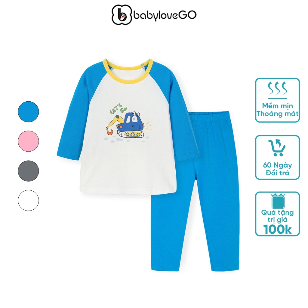 Bộ thun bé trai BabyloveGO, đồ bộ dài tay cho bé trai bé gái size 10kg đến 35kg BD005