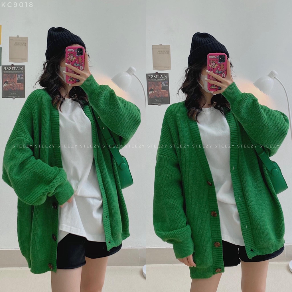 [KC9018] Áo khoác cardigan len trơn form oversize (có sẵn/Ảnh thật)
