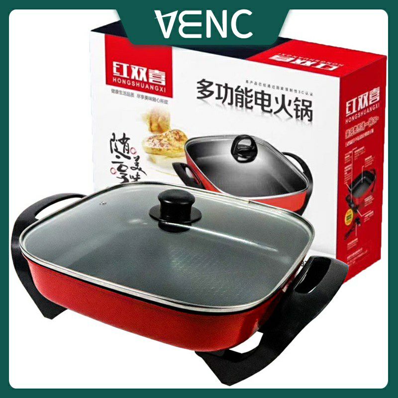 Nồi điện đa chức năng kiểu Hàn,nồi lẩu hình vuông, nồi chiên xào, dung lượng lớn 5L, chống dính, lau rửa dễ