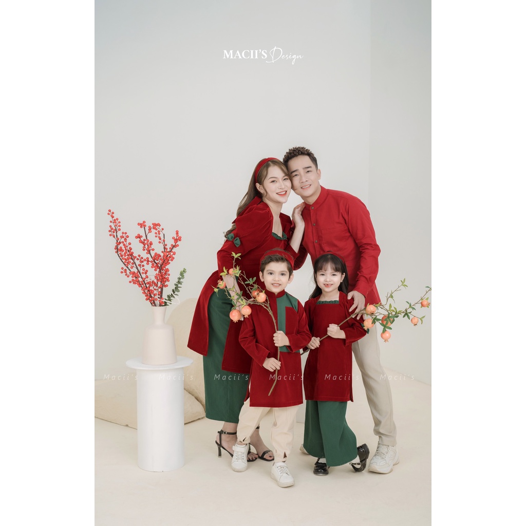 Hàng thiết kế - Đồ đôi mẹ bé , đồ đôi gia đình - Áo dài nhung