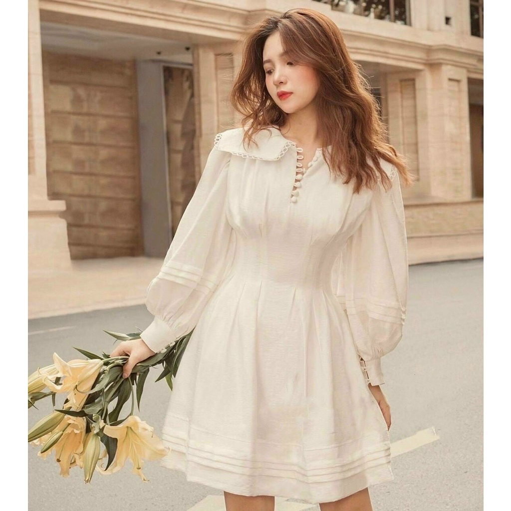 Đầm Tay Phồng Nút Cổ Vintage - D0470