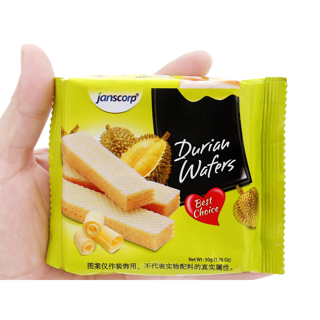 Combo 20 Bánh Xốp Sầu Riêng Janscorp Durian Wafers  50g- Thơm Ngon Giòn Tan Nhập Khẩu Indonesia