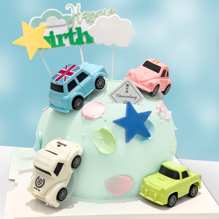 Bộ 4 mô hình xe ô tô trang trí bánh sinh nhật