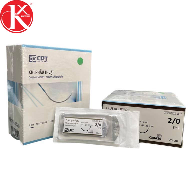 CHỈ PHẪU THUẬT TỰ TIÊU TAN CHẬM CPT TRUSTIGUT®  CHROMIC CATGUT số 2/0 - C30A26